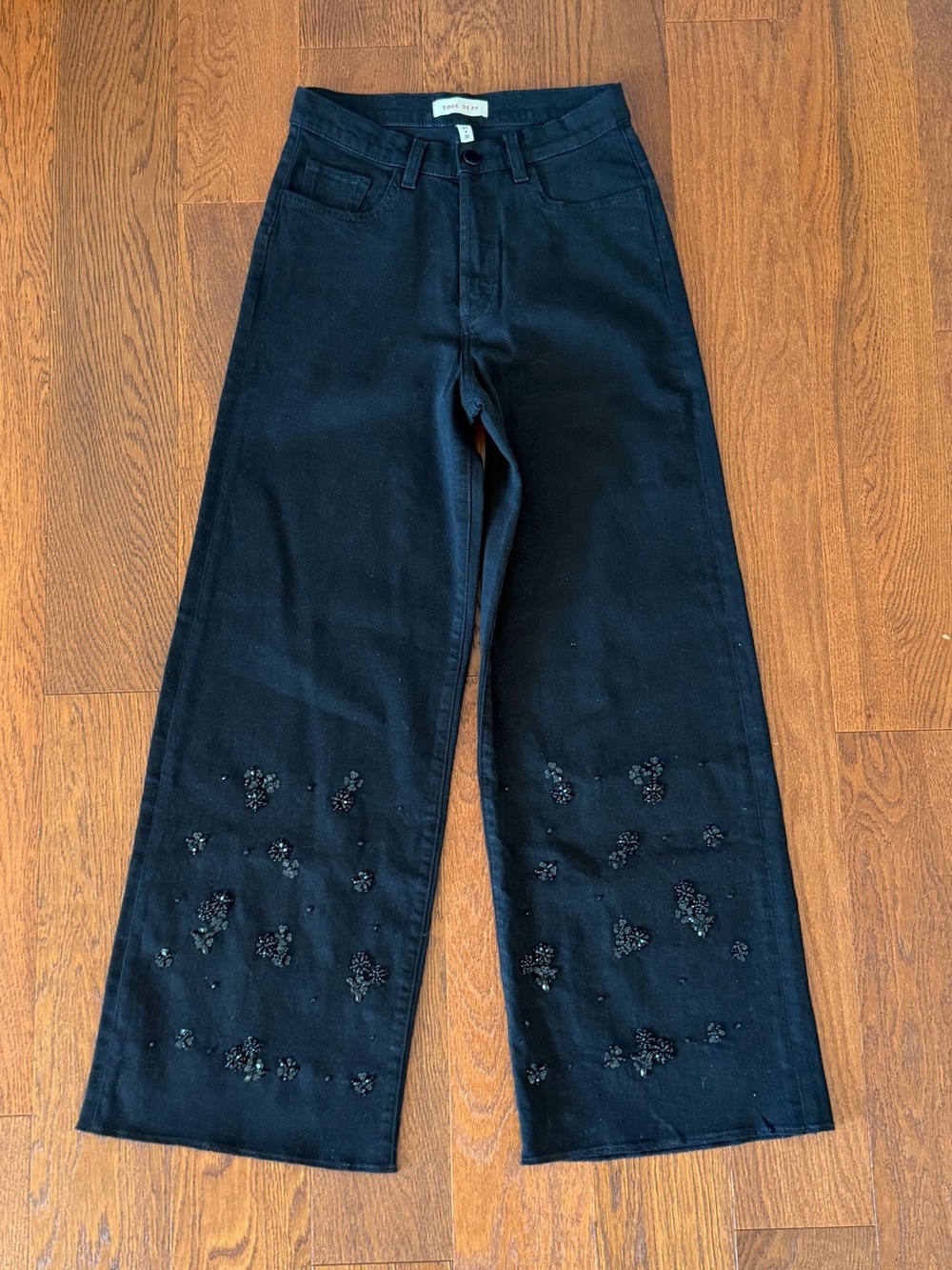 Tone Deaf Studios Black Embellished Wide-Leg Jeans - Size XS x 30